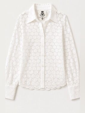 [Renfrew] White Cotton Eyelet Button Down Blouse Sz XS
